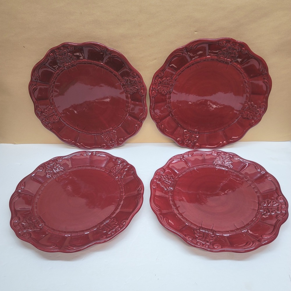 Set of 4 Better Homes and Gardens Home Interiors Cranberry Dinner‎ Plates 10.75"